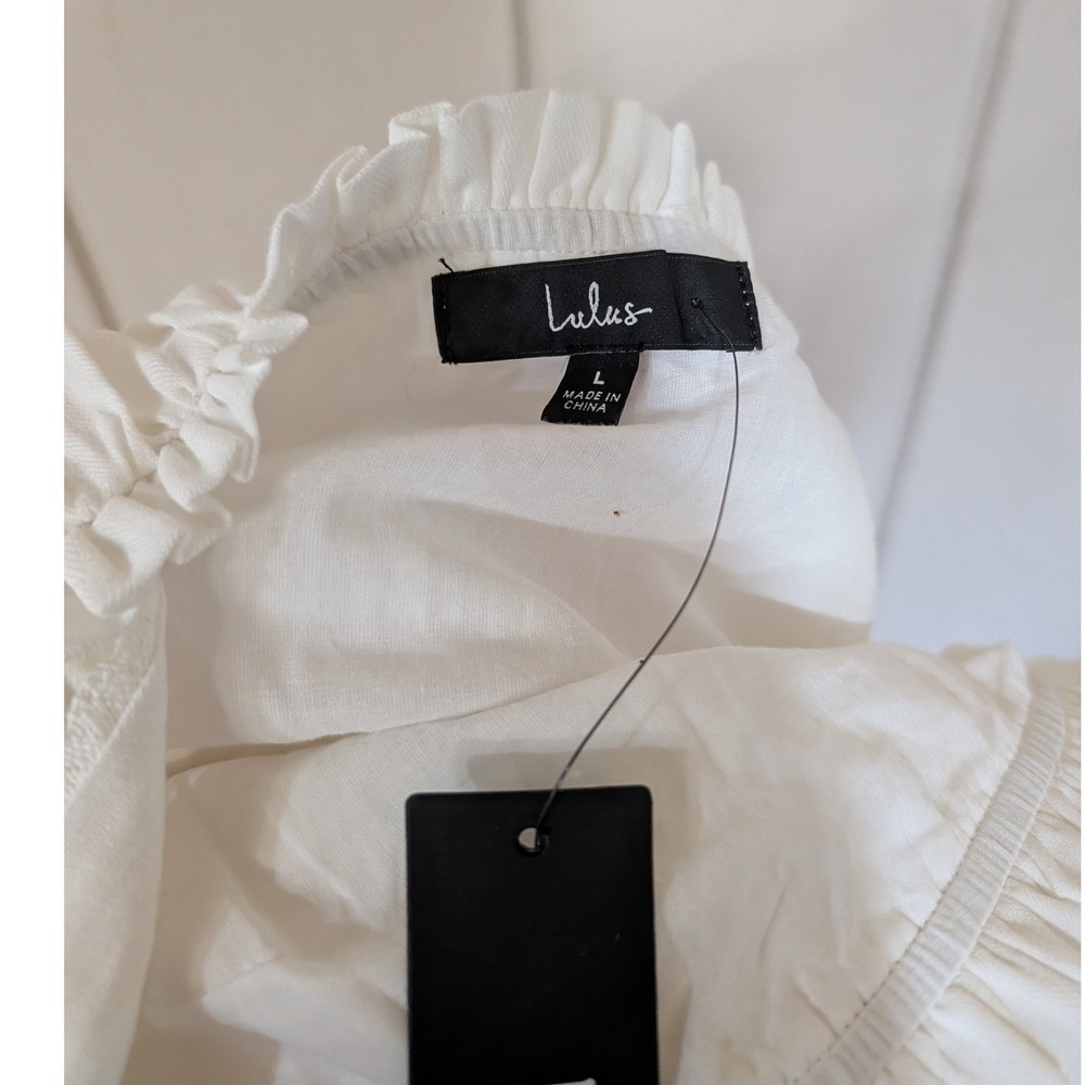 Lulus Flirting in Florence White Striped Tie-Strap Midi Dress L NWT Coquette - Picture 11 of 12
